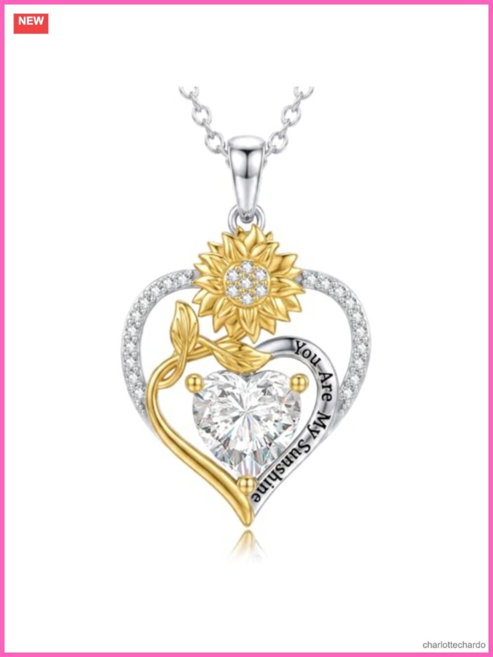 925 Sterling Silver Sunflower Heart Birthstone Pendant Necklace 18+2"